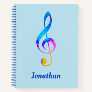 Crazy Rainbow Swirl Treble Clef and Name Notebook