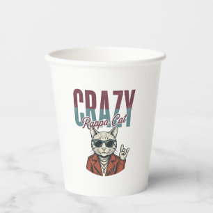 Crazy Rappa Cat Vintage Engraving T-Shirt Design_1 Paper Cups