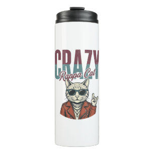 Crazy Rappa Cat Vintage Engraving T-Shirt Design_1 Thermal Tumbler