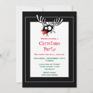 Crazy Red Nosed Reindeer Christmas Party Invitation