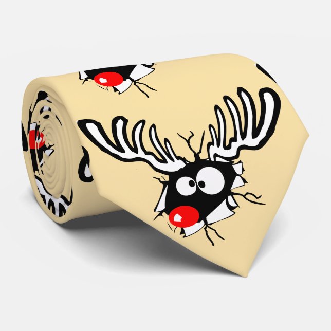 Crazy Red Nosed Reindeer Tie (Rolled)