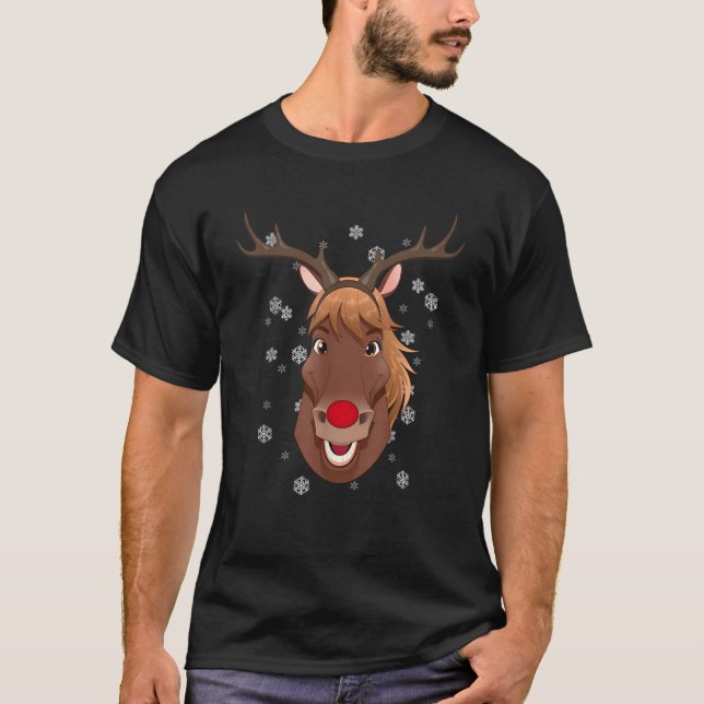 Crazy Reindeer Horse Horse Lovers Christmas Design T-Shirt (Front)