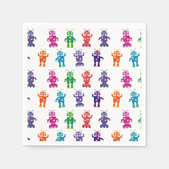 Crazy Robot Pattern Theme Birthday Party Napkin (Front)