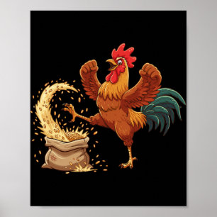 Crazy Rooster Kicking Grain Funny Farm Chicken _1 Poster