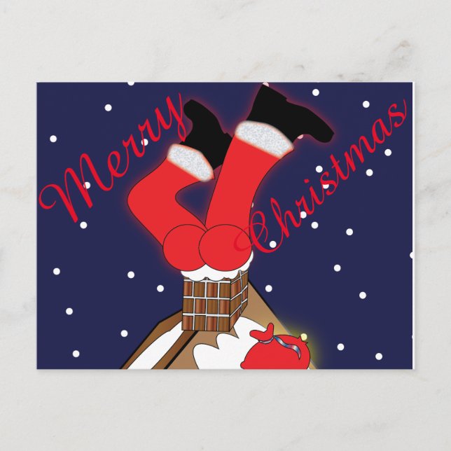 Crazy Santa Stuck in Chimney Post Card (Front)