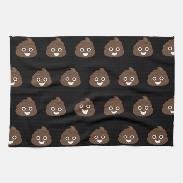 Crazy Silly Brown Poop Emoji Kitchen Towel (Horizontal)