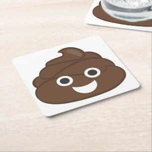 Crazy Silly Brown Poop Emoji Square Paper Coaster