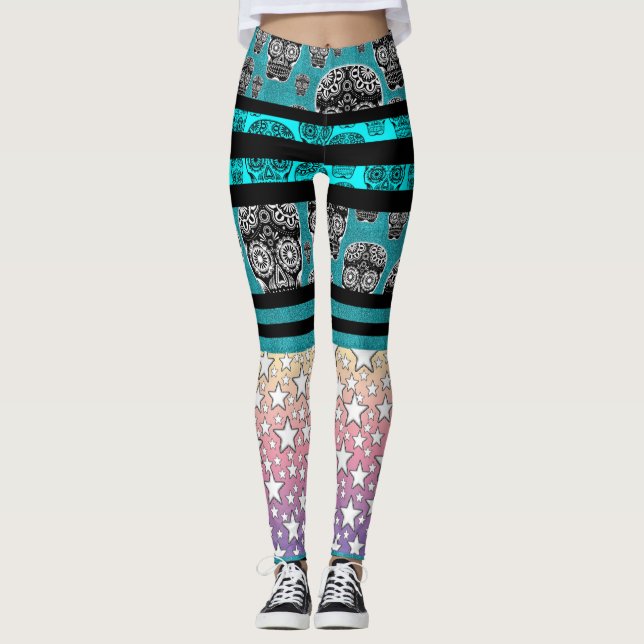 Crazy Skull And Star Leggings (Front)