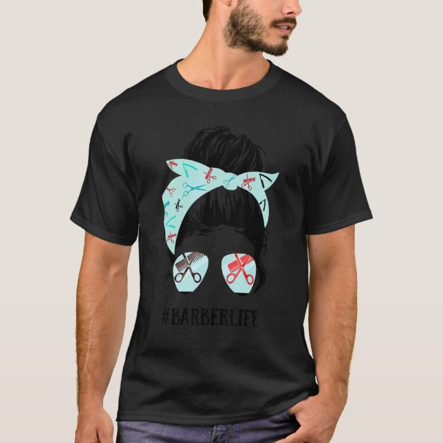 Crazy Skull Barber Barbers Pole Scissors Hair Clip T-Shirt (Front)