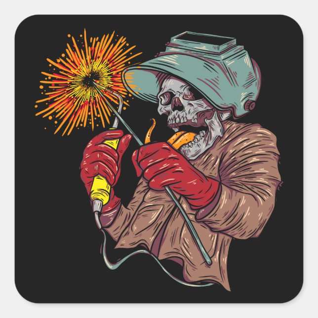 Crazy Skull Welder Square Sticker (Front)
