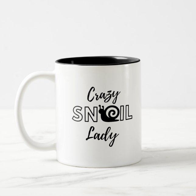 Crazy snail lady Two-Tone coffee mug (Left)
