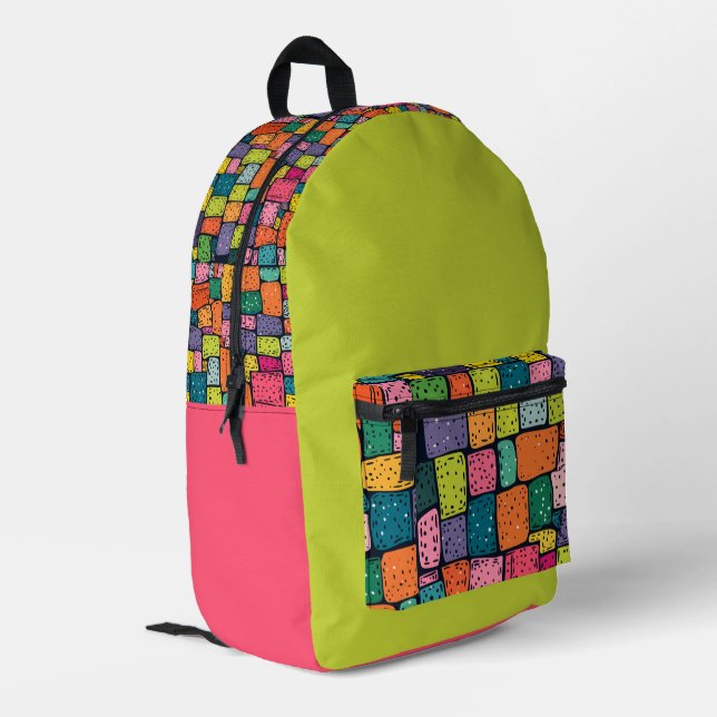 Crazy Squares 2 Tone  Printed Backpack (Back Corner Left)