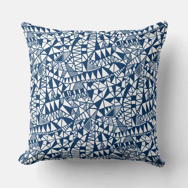 Crazy Structure Pattern 060423 - Indigo Style Blue Throw Pillow (Front)
