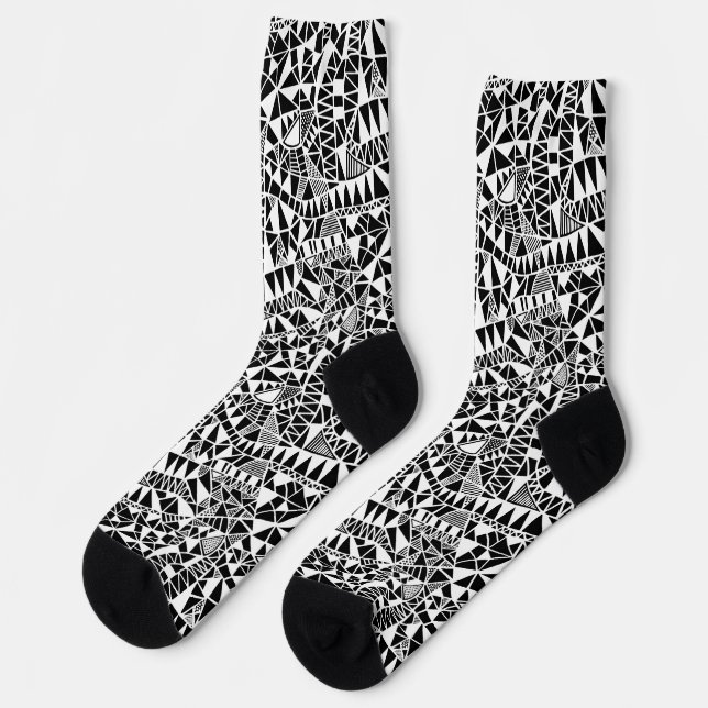 Crazy Structure Pattern 060423 - White on Black Socks (Left)