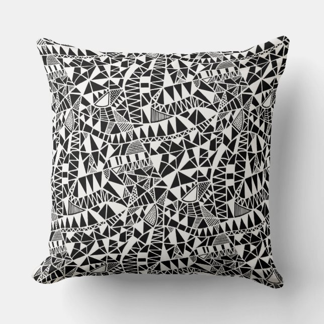 Crazy Structure Pattern 060423 - White on Black Throw Pillow (Front)