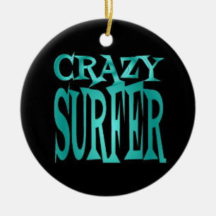 Crazy Surfer in Teal Ceramic Ornament