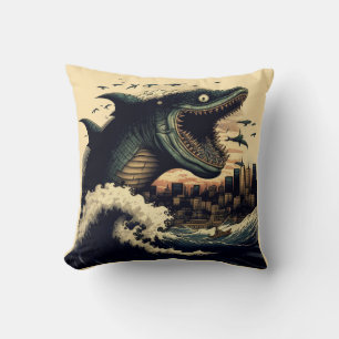 Crazy Sushi Shark Anime Attacking Throw Pillow