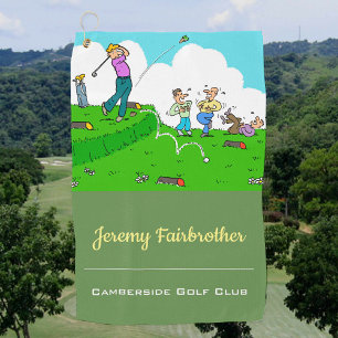 Crazy tee-off -  Funny Golf Cartoon Golf Towel