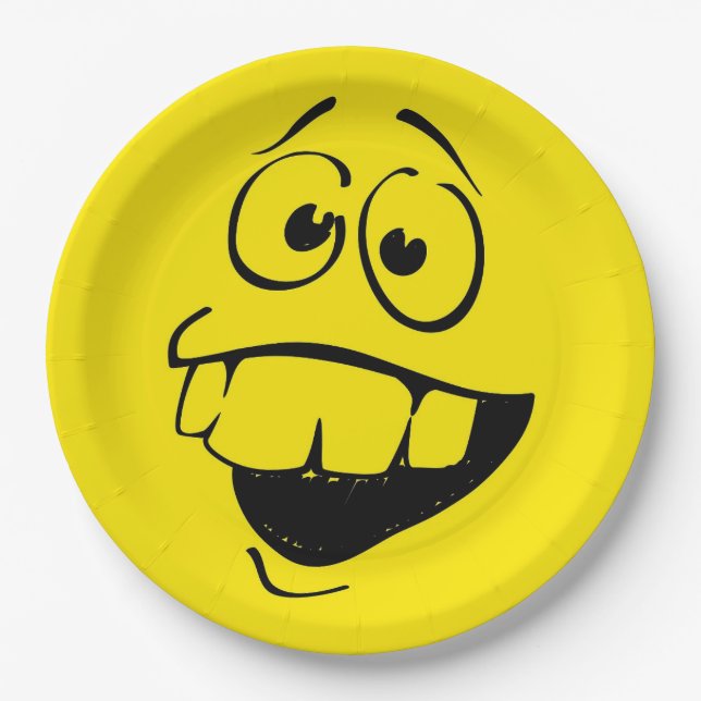 Crazy Teeth Face Funny Emoticon Party Paper Plate (Front)