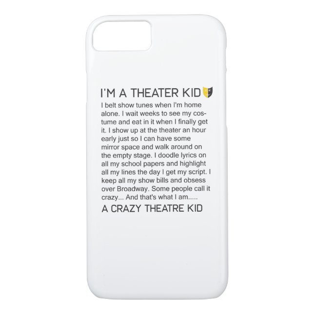 Crazy Theatre Kid Funny Broadway Musical Theatre Case-Mate iPhone Case (Back)
