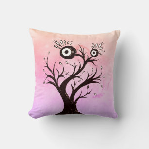 Crazy Tree Creature Ink Art Pink Fantasy Throw Pillow