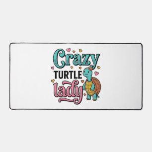 Crazy Turtle Lady Vintage Engraving Design_1 Desk Mat