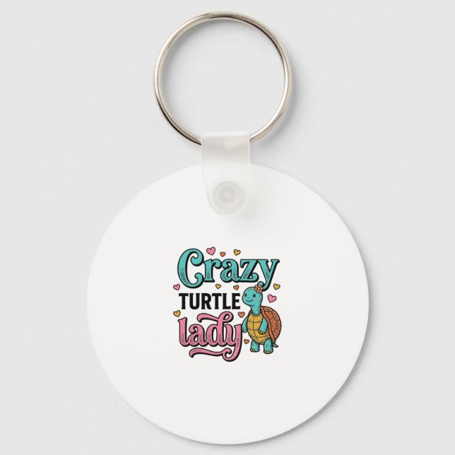 Crazy Turtle Lady Vintage Engraving Design_1 Keychain (Front)