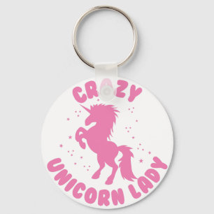 crazy unicorn lady circle in pink keychain