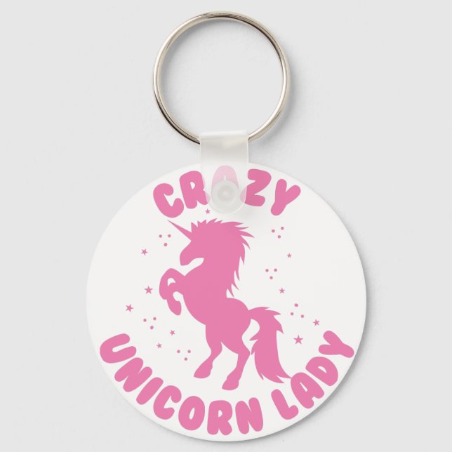 crazy unicorn lady circle in pink keychain (Front)