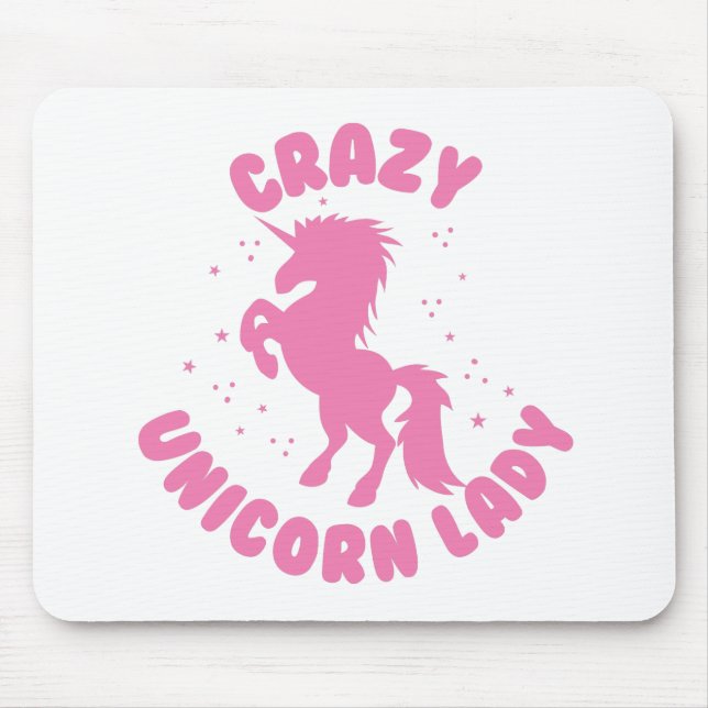 crazy unicorn lady circle in pink mouse pad (Front)