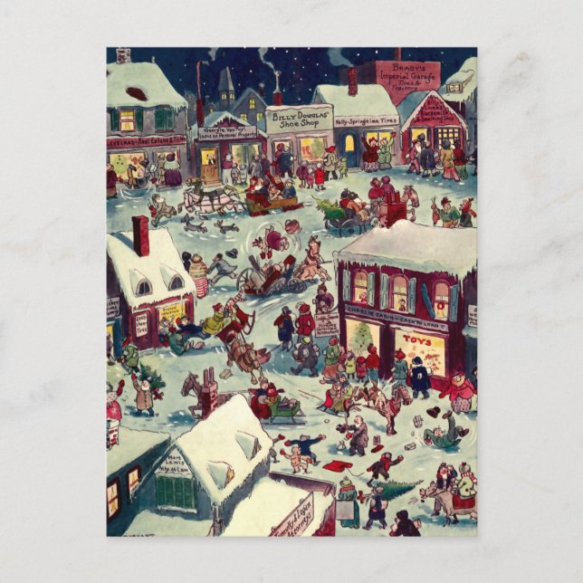 Crazy Village On Christmas Eve Holiday Postcard (Front)