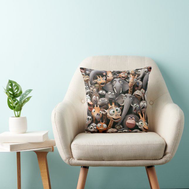Crazy Wildlife Group  Throw Pillow (Chair)