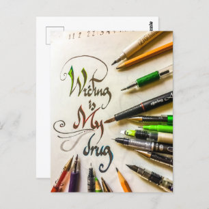 Crazy writer manifesto pens and pencils postcard