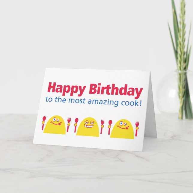 Crazy Yellow Creatures Cooking Birthday Card (Front)