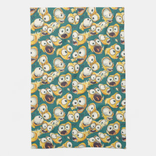 Crazy Yellow Monster Teal Halloween Kitchen Towel