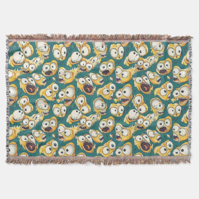 Crazy Yellow Monster Teal Halloween Throw Blanket (Front)