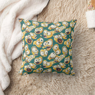 Crazy Yellow Monster Teal Halloween Throw Pillow