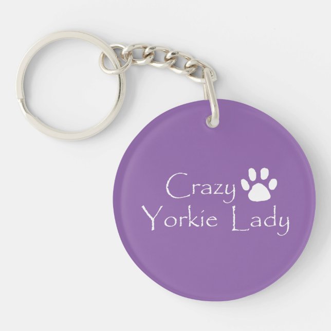 Crazy Yorkie Lady Keychain (Front)