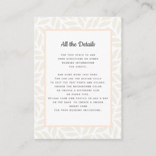Cream abstract foliage WEDDING Details Directions Enclosure Card