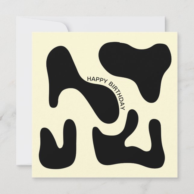 Cream and Black Abstract Art Birthday Card (Front)