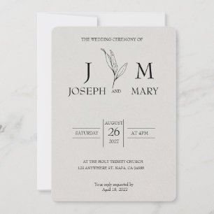 Cream and Black Minimalist Elegant Wedding Invitat Invitation