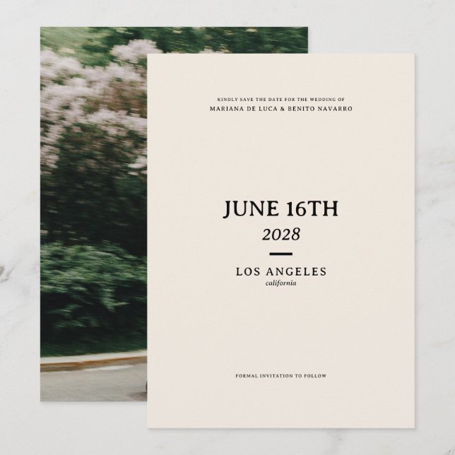 Cream and Black Modern Minimalist Wedding Save The Date (Front/Back)