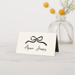 Cream and black whimsical hand drawn bow place card
