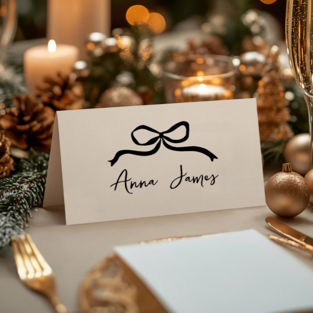 Cream and black whimsical hand drawn bow place card (Creator Uploaded)