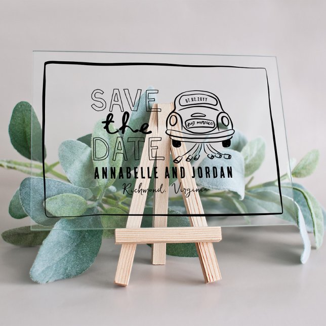 Cream and black whimsical hand drawn car acrylic invitations (Creator Uploaded)