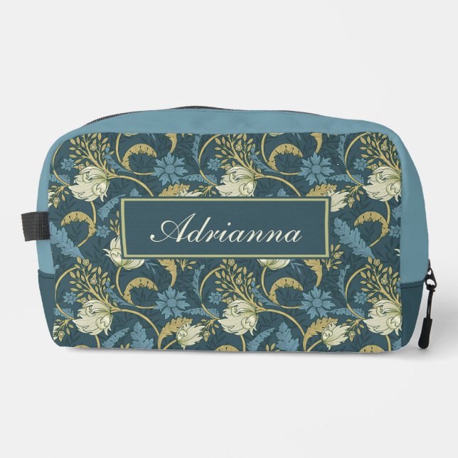 Cream and Blue Floral Art Nouveau Dopp Kit (Front)