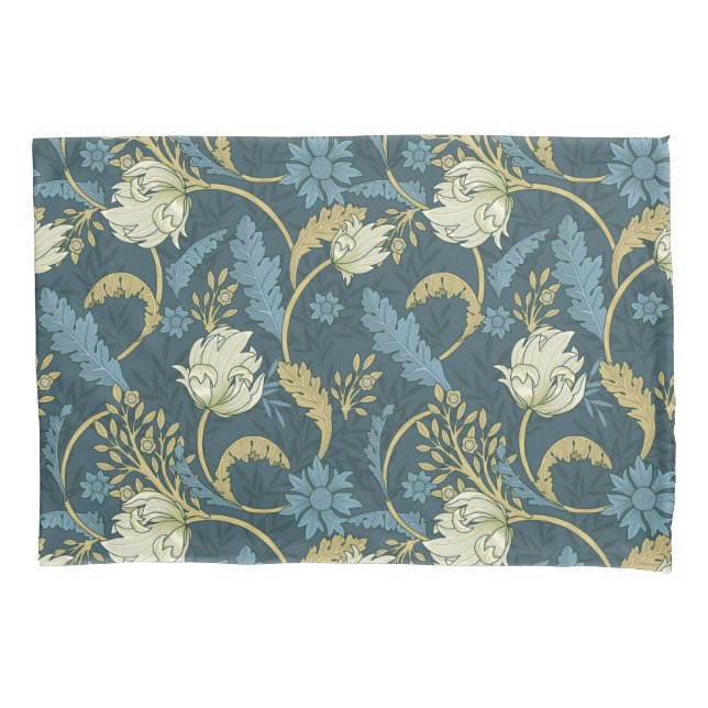 Cream and Blue Floral Art Nouveau  Pillowcase (Front)