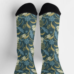 Cream and Blue Floral Art Nouveau  Socks