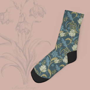Cream and Blue Floral Art Nouveau  Socks