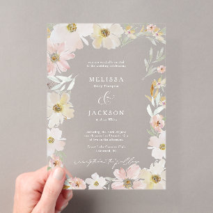 Cream and Blush Watercolor Flower Wedding Invite Acrylic Invitations